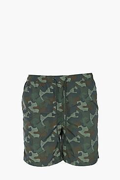 Boohoo Camo Print Mid Length Swim Shorts