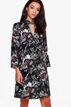 Boohoo Tall Aenea Dark Floral Wrap Dress Black