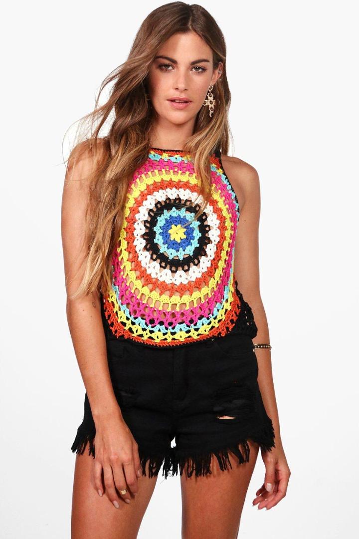 Boohoo Emma Multi-coloured Crochet Tank Top Multi