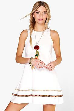 Boohoo Luna Tape Trim Festival Swing Dress