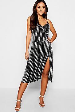 Boohoo Petite Polka Dot Midi Dress
