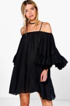 Boohoo Montana Bell Sleeve Cold Shoulder Dress Black