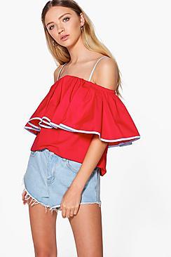 Boohoo Georgia Cold Shoulder Ruffle Top