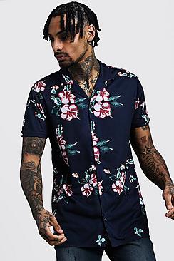 Boohoo Floral Print Short Sleeve Revere Jersey Shirt