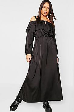 Boohoo Off The Shoulder Satin Maxi Dress