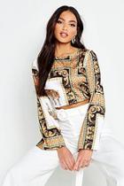 Boohoo Satin Scarf Print Open Back Crop Top