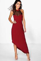 Boohoo Syd Slinky Mesh Insert Asymmetric Maxi Dress