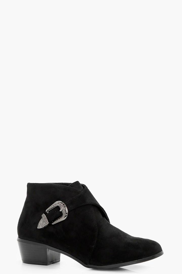 Boohoo Clara Western Buckle Detail Boot Black