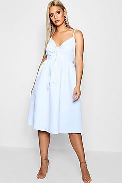 Boohoo Plus Knot Front Midi Skater Dress