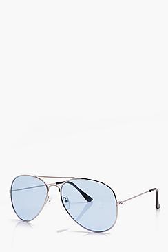 Boohoo Classic Aviator Sunglasses With Blue Lens