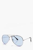 Boohoo Classic Aviator Sunglasses With Blue Lens