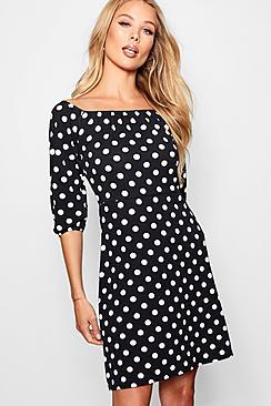 Boohoo Lucy Tonal Spot Blouson Sleeve Shift Dress