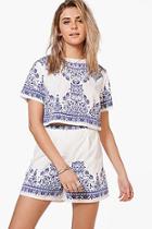 Boohoo Betsy Woven Printed Placement Print Crop & Short Co-ord