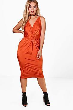 Boohoo Plus Alicia Slinky Knot Front Midi Dress