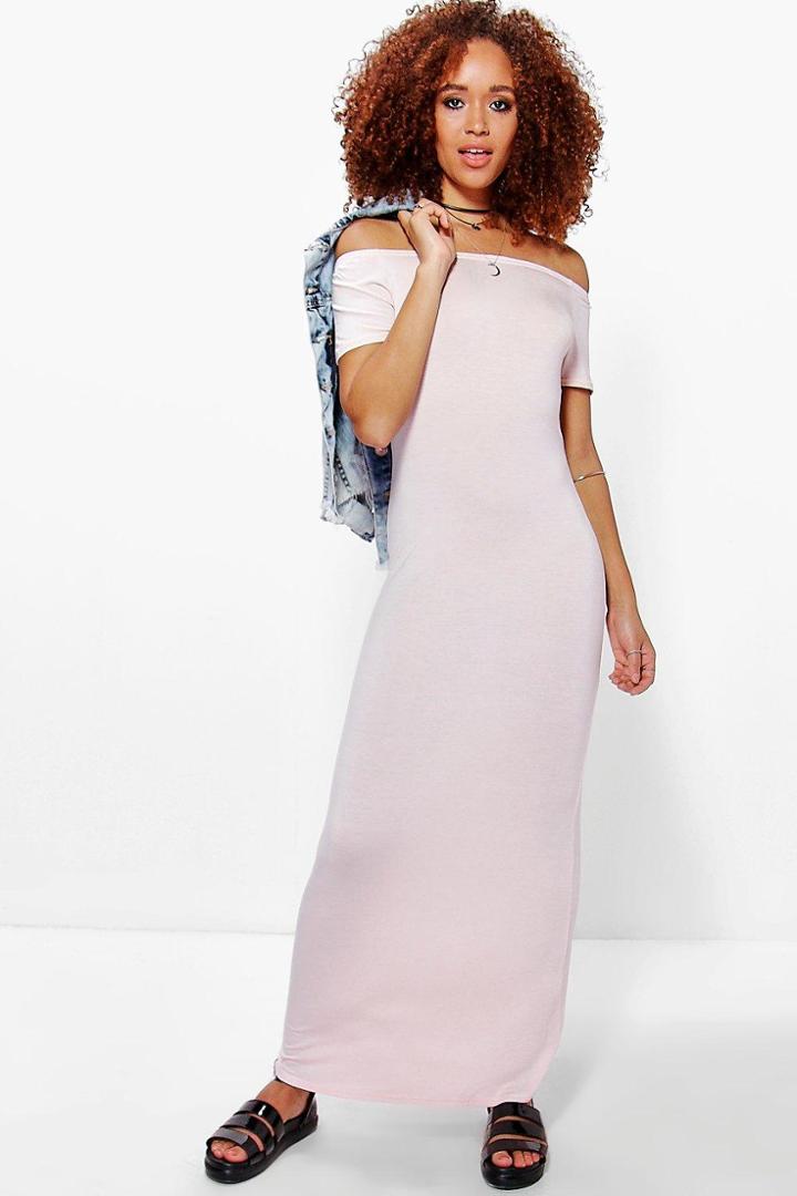 Boohoo Kerry Off Shoulder Maxi Dress Nude