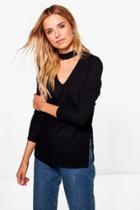 Boohoo Mya Skinny Choker Rib Knit Jumper Black