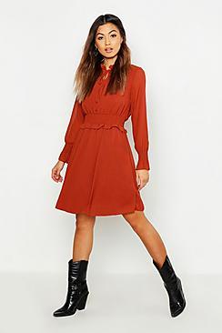 Boohoo Boho High Neck Shirred Waist Skater Dress