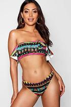 Boohoo Aztec Frill Bandeau Bikini Set