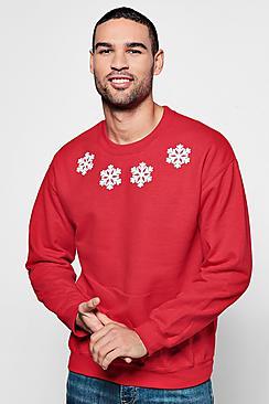 Boohoo Christmas Snow Flake Crew Neck Sweater