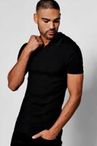 Boohoo Muscle Fit Revere Collar Short Sleeve Knitted Polo Black