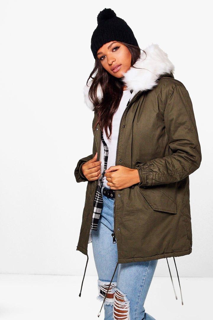 Boohoo Olivia Faux Fur Lined Hooded Parka White