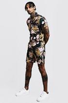 Boohoo Floral Print Revere Collar Short Boiler Suit