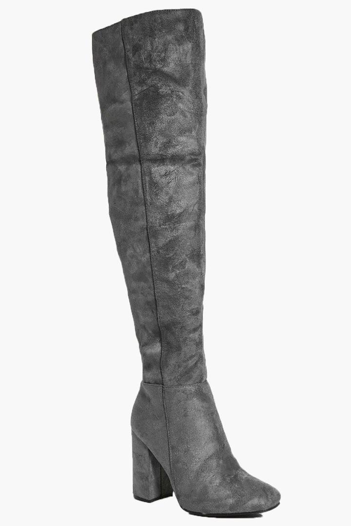 Boohoo Ruby Block Heel Over The Knee Boot Grey