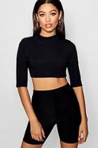Boohoo Jess Rib 3/4 Sleeve High Neck Crop