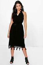 Boohoo Penelope Tassel Chiffon Midi Dress