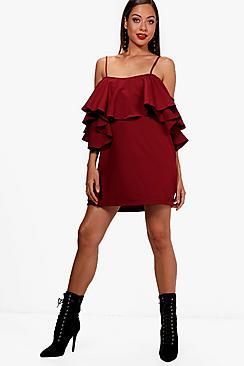 Boohoo Venice Cold Shoulder Ruffle Shift Dress