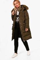 Boohoo Plus Heidi Fur Trim Longline Padded Coat