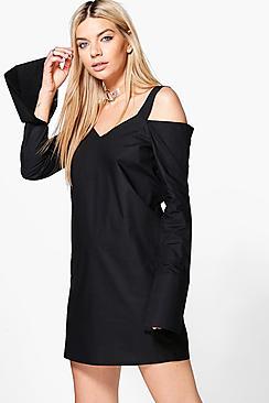 Boohoo Cold Shoulder Shirt Dress