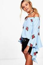 Boohoo Nadia Off The Shoulder Embroidered Top
