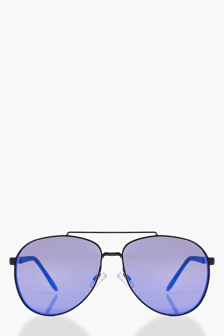 Boohoo Lucia Blue Revo Flat Lense Aviator Sunglasses Blue
