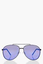 Boohoo Lucia Blue Revo Flat Lense Aviator Sunglasses Blue