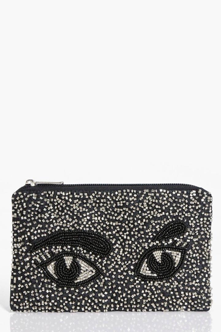 Boohoo Isabel Embellished Eyes Purse Black