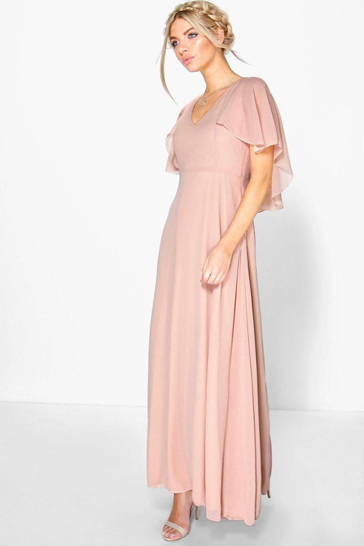 Boohoo Hollie Chiffon Cape Detail Maxi Dress Blush