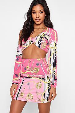Boohoo Trixy One Shoulder Crop And Mini Skirt Co-ord