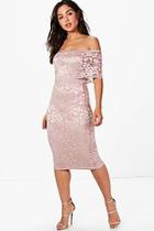 Boohoo Lace Off Shoulder Midi Dress