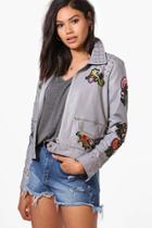 Boohoo Kayla Boutique Studded Embroidered Jacket Grey
