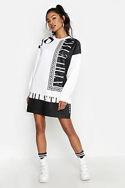 Boohoo Printed Athletica Balloon Sleeve Sweatshirt Dress