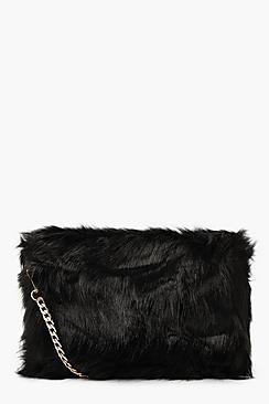Boohoo Foldover Faux Fur Cross Body Bag