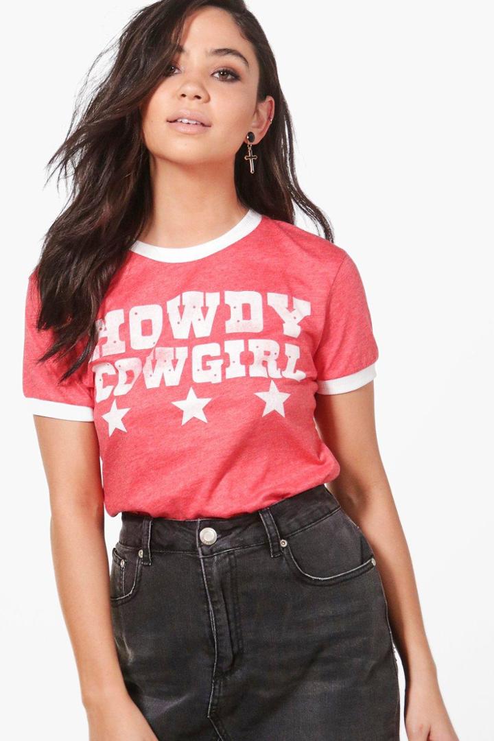 Boohoo Aimee Cowgirl Slogan T-shirt Red