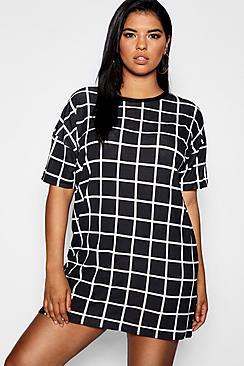 Boohoo Plus Grid Print T Shirt Dress