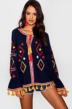 Boohoo Tall Embroidered Woven Smock Top