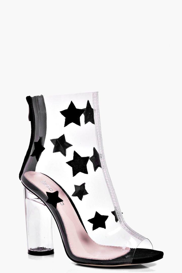 Boohoo Emma Star Trim Peeptoe Clear Boot Black