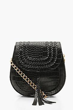 Boohoo Croc Tassel Chain Strap Cross Body