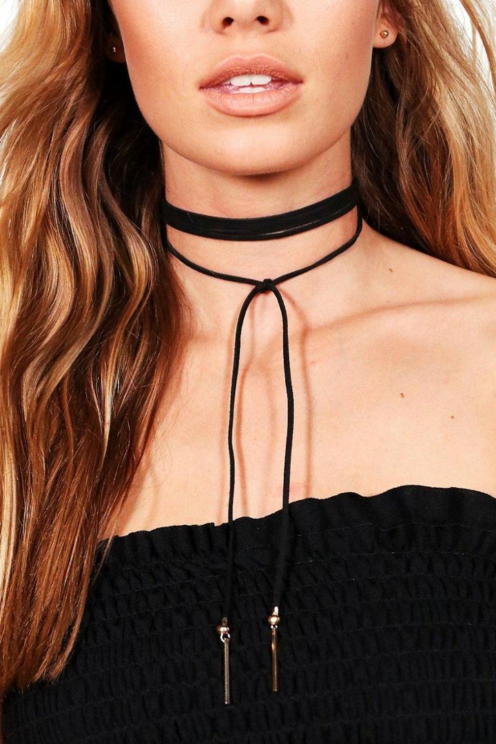 Boohoo Maisie Ball Tip Suedette Wrap Around Choker Gold