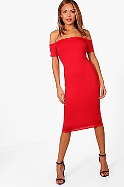 Boohoo Off The Shoulder Bodycon Midi Dress
