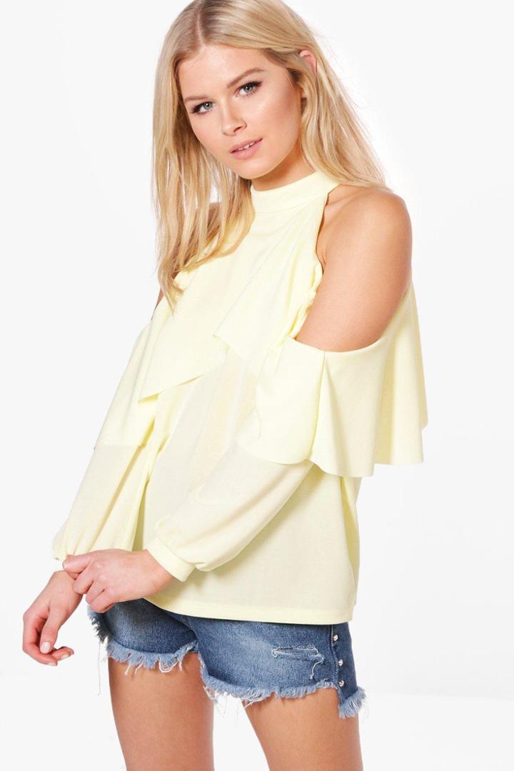 Boohoo Avery Cold Shoulder Scuba Crepe Top Yellow